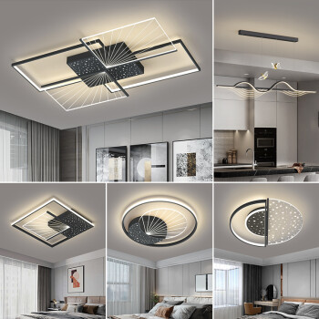 菲奇普（FEIQIPU）客厅吸顶灯星空轻奢后现代北欧全屋智能语音灯具套餐组合卧室灯黑色套餐：三室两厅1（包安装）无极遥控调光+智能语音	